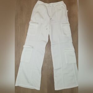 Wide-Leg White Cargo Pants with Drawstring Waist